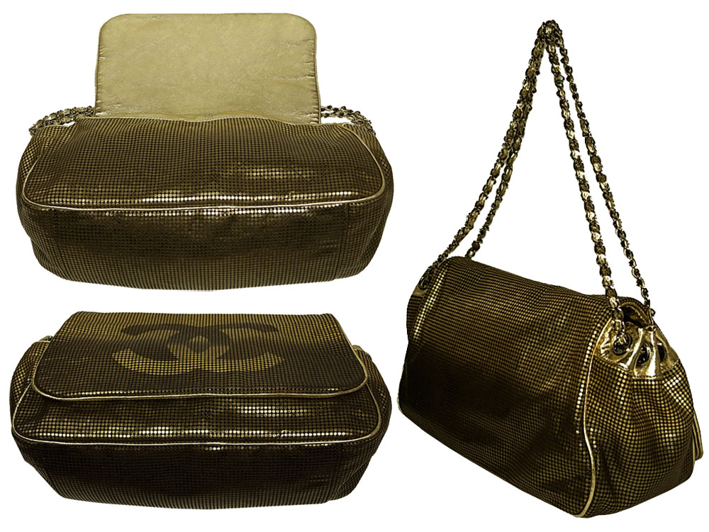 Chanel 11893063 Limited Edition Metallic Gold Hollywood Accordion Flap Shoulder Bag-30207 Chanel 11893063 Limited Edition Metallic Gold Hollywood Accordion Flap Shoulder Bag-30207