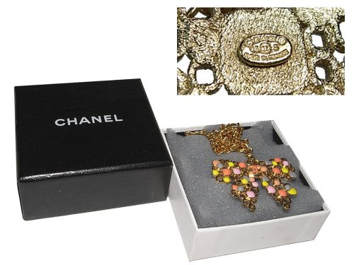 ALMOST NEW ! Chanel 03S Ribbon/ Bow Necklace with Multicolor Enamel Gold chain-0