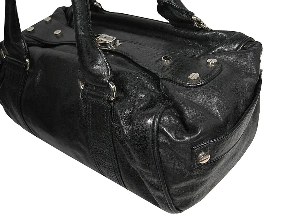 ALMOST NEW ! Balenciaga 168034 "Bacon" Small Black Leather East- West Bag-6606 ALMOST NEW ! Balenciaga 168034 "Bacon" Small Black Leather East- West Bag-6606