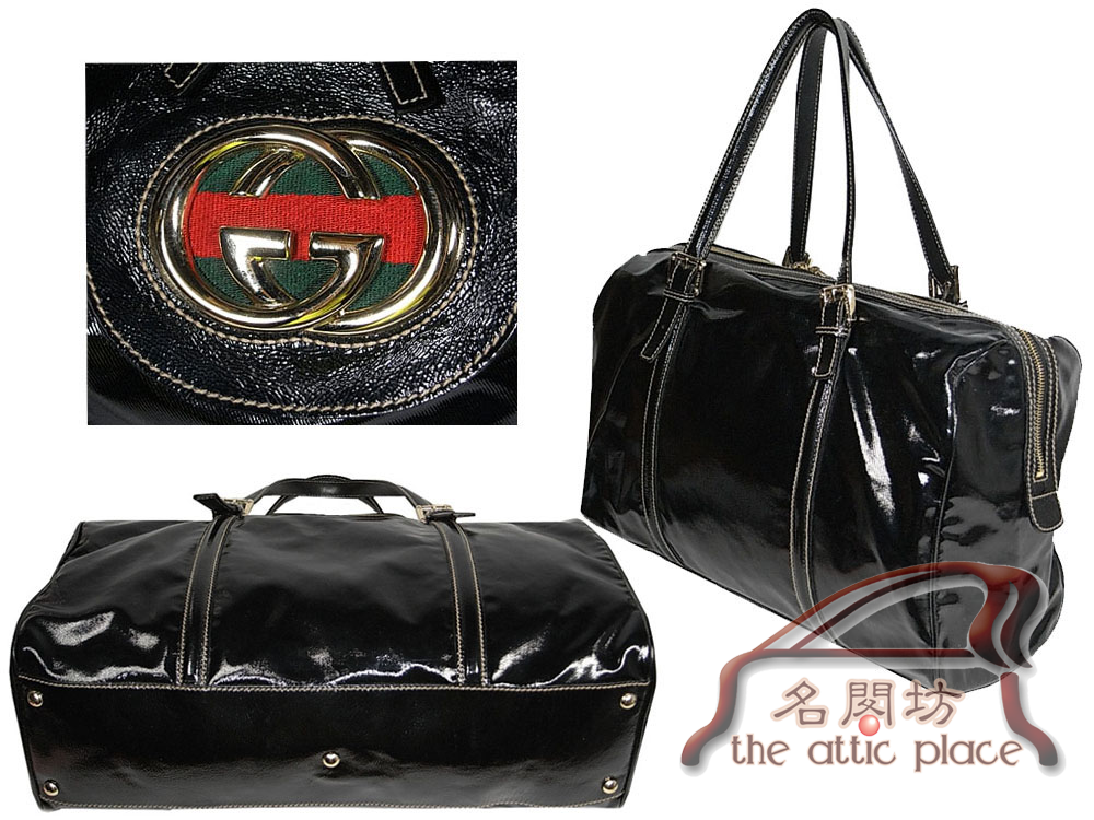 Gucci 170010 Black Cotton PVC coated Britt Boston Bag - The Attic