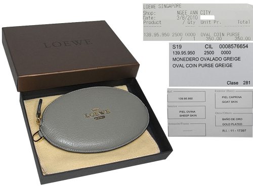 BRAND NEW ! Loewe 139.95.950 Grey Goat Leather Oval Coin Purse-0