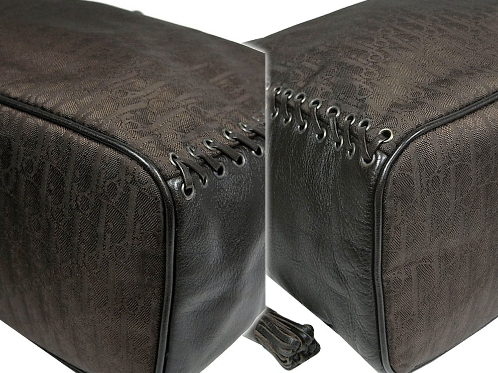 ALMOST NEW ! Dior Brown Calf w Diorissimo Canvas with Wooden Handle Document Handbag-5814 ALMOST NEW ! Dior Brown Calf w Diorissimo Canvas with Wooden Handle Document Handbag-5814