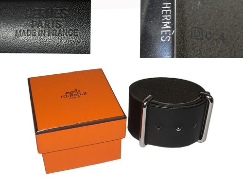 Hermes Unisex Black Calf Leather O Stamp With Silver Hardware Bangle/ Bracelet-0