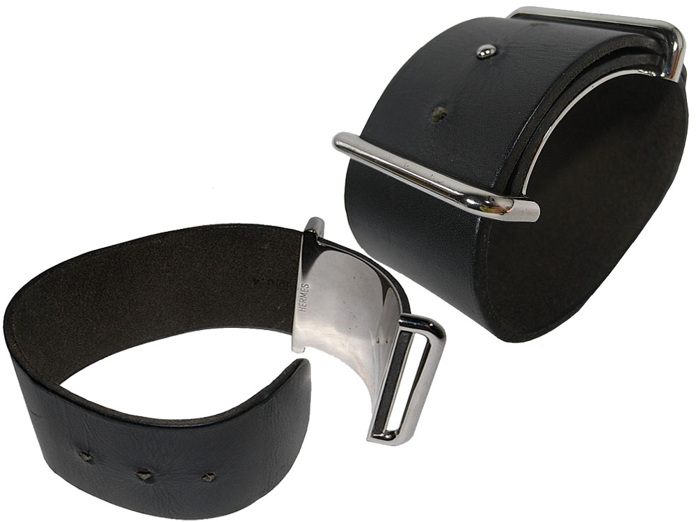 Hermes Unisex Black Calf Leather O Stamp With Silver Hardware Bangle/ Bracelet-5645 Hermes Unisex Black Calf Leather O Stamp With Silver Hardware Bangle/ Bracelet-5645