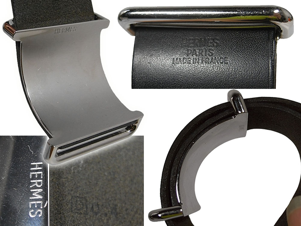 Hermes Unisex Black Calf Leather O Stamp With Silver Hardware Bangle/ Bracelet-5644 Hermes Unisex Black Calf Leather O Stamp With Silver Hardware Bangle/ Bracelet-5644