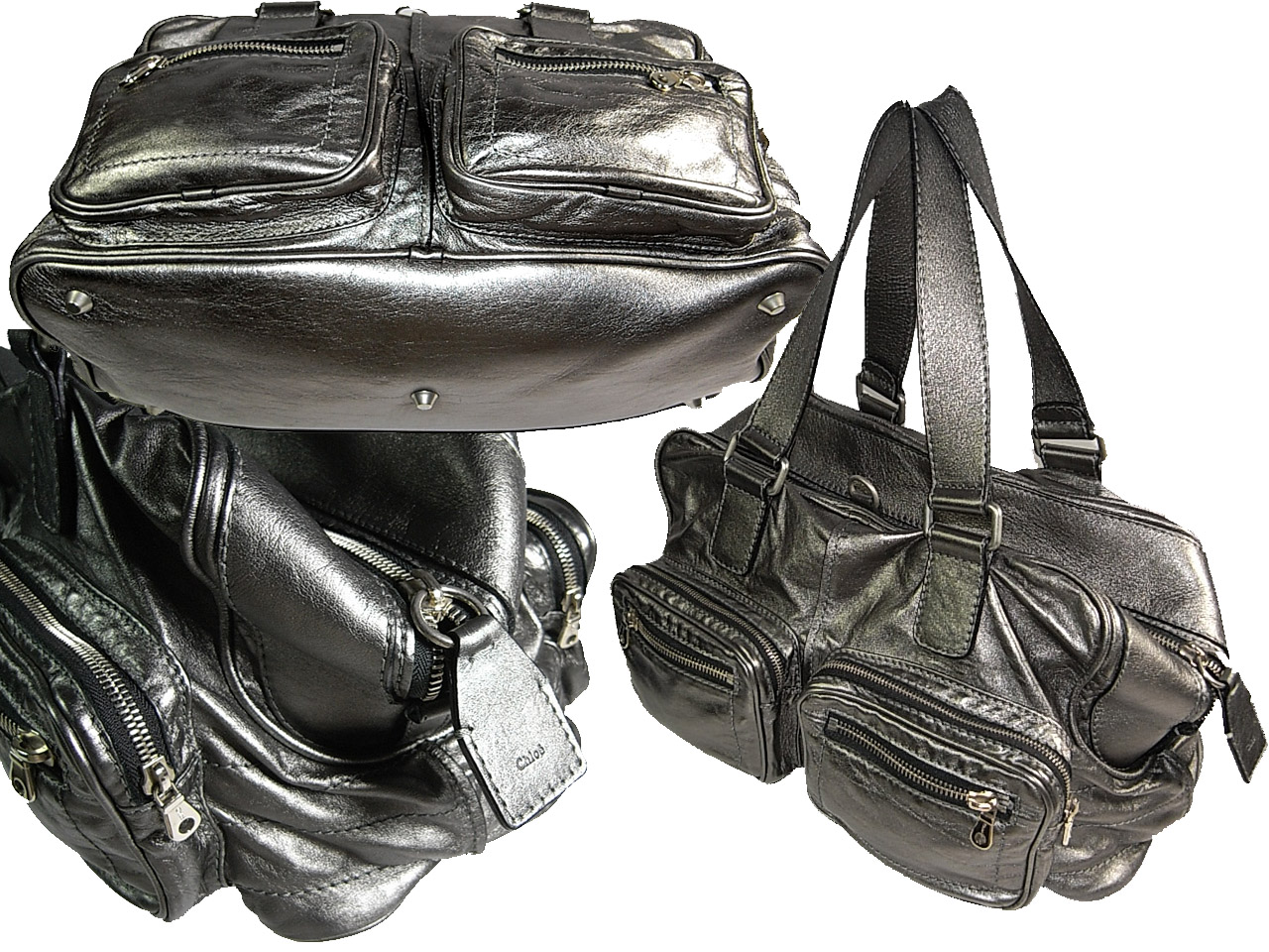 Chloe Betty Satchel Large in Metallic Silver Shoulder Bag-12098 Chloe Betty Satchel Large in Metallic Silver Shoulder Bag-12098