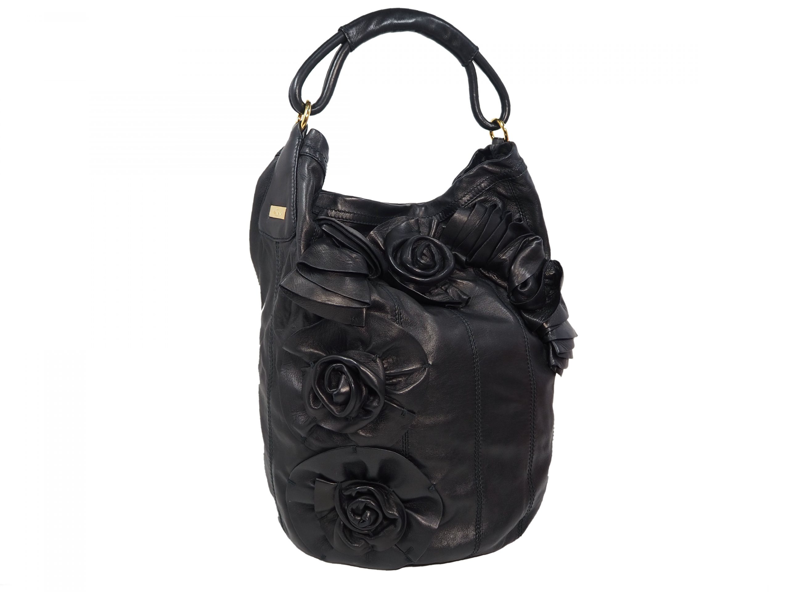 Valentino XCB077A Signature Classic Rose Rouche Bucket Vertigo Soft Leather Shopper/ Document / Hobo Bag-37627 Valentino XCB077A Signature Classic Rose Rouche Bucket Vertigo Soft Leather Shopper/ Document / Hobo Bag-37627