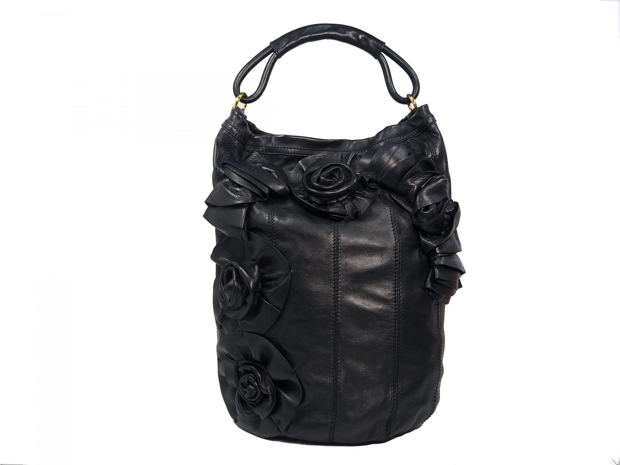 Valentino XCB077A Signature Classic Rose Rouche Bucket Vertigo Soft Leather Shopper/ Document / Hobo Bag-0 Valentino XCB077A Signature Classic Rose Rouche Bucket Vertigo Soft Leather Shopper/ Document / Hobo Bag-0