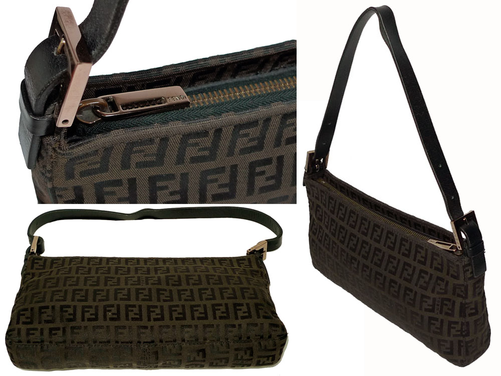 Fendi 8BR042 Brown Zucchino with Rose Gold Hardware Accessories Pouch-13498 Fendi 8BR042 Brown Zucchino with Rose Gold Hardware Accessories Pouch-13498