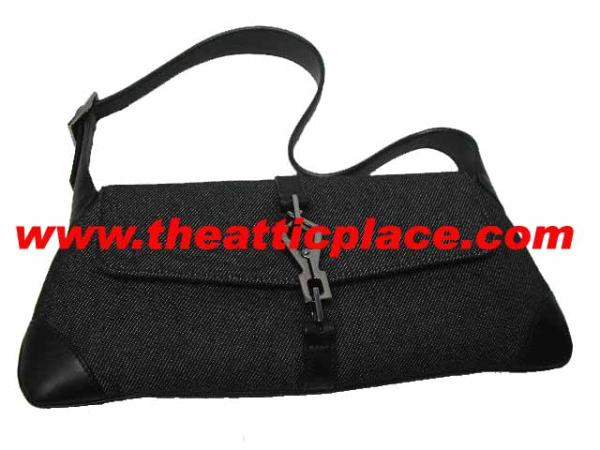 90667 Gucci Denim Black Pouch w Silver Clip Buckle-0 90667 Gucci Denim Black Pouch w Silver Clip Buckle-0