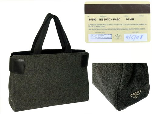 Prada B8514 Grey Cashmere Borsa Tote with Black Leather Trim-0