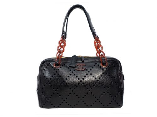 Chanel 8887163 Black Perforated Vintage Boston Tote-0