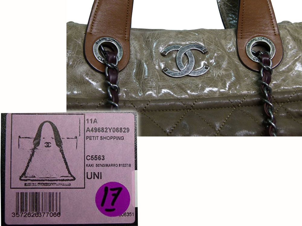 Chanel 14940407 Velvet Leather in Khaki Tote with chain strap-22124 Chanel 14940407 Velvet Leather in Khaki Tote with chain strap-22124