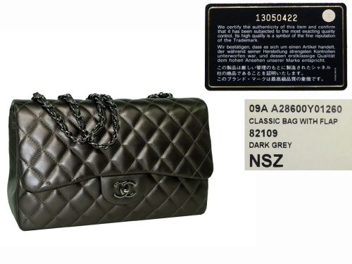 Chanel 13050422 Dark Grey Lambskin Jumbo Single Flap Silver Hardware -0