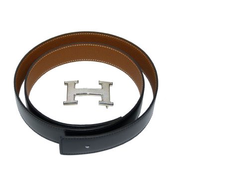 Hermes H Mat Silver Buckle with Gold Togo & Black Calf O Stamp 90cm Belt-0