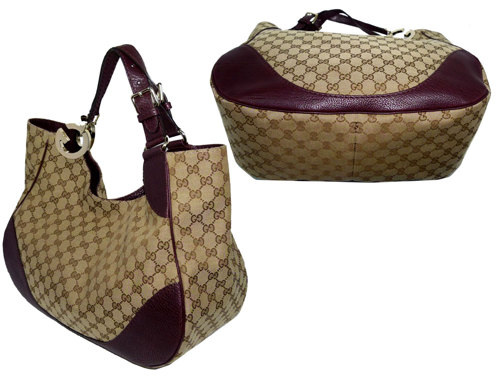Gucci 203503 Brown GG G Buckle Hobo Large - The Attic Place