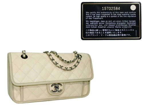 Chanel 15702584 S/S 2013 Off-White Soft Distressed Caviar Flap Bag Silver Hardware-0