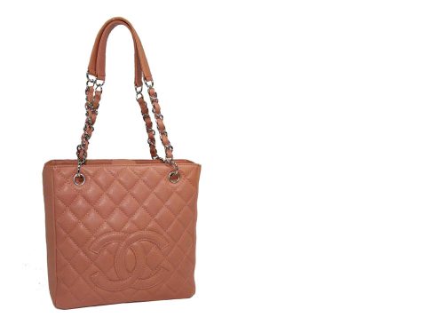 Chanel 12085821 Orange Pink Caviar Classic Petit Shopping Tote with Silver Hardware-0