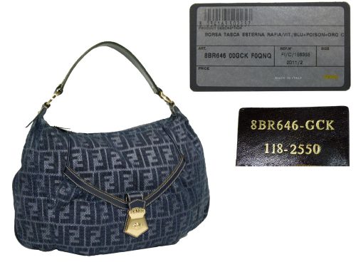 Fendi 8BR646 Denim Blue Zucca with Front Pocket Medium Hobo -0