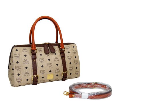 MCM Trio Color Orange/Beige/Brown Boston Tote with strap-0