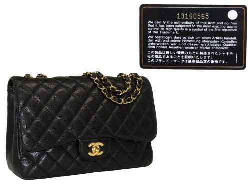Chanel 13160565 Classic Single Flap Black Caviar Jumbo with Gold Chain handbag-0