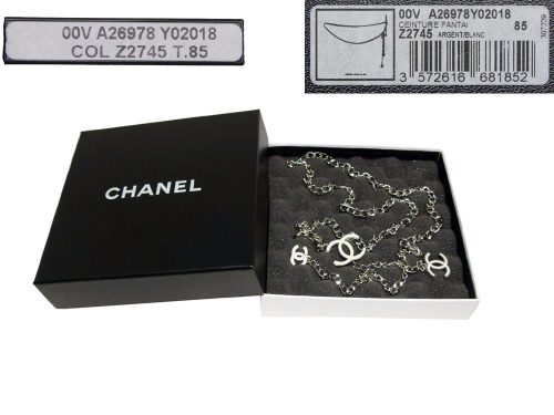Chanel 00V Silver Belt Chain/ Necklace A26978ZY with White CC logo 85cm-0