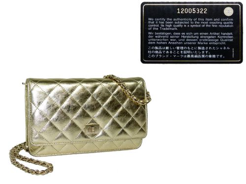 Chanel 12005322 Limited Edition Gold Metallic Reissue Distressed Leath Wallet on Chain -0