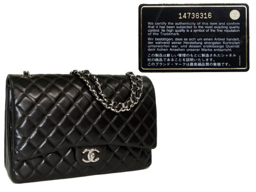 Chanel 14736316 Black Lambskin Timeless Classic Maxi Double Flap Silver Hardware-0