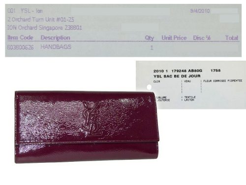 Yves Saint Laurent 'Belle de Jour' Prune Patent Large Signature Clutch-0