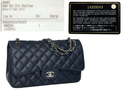 Chanel 14329543 Navy Blue Limited Soft Caviar Jumbo Double Flap Silver Hardware-0