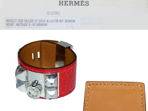 Hermes Collier De Chien CDC Alligator Mat Geranium Silver Hardware P Stamp in Small Size-0
