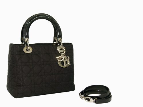 Christian Dior Black Satin Cannage Lady Dior Tote Small Silver Hardware-0