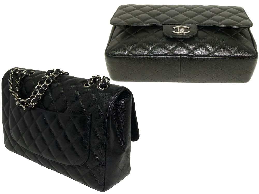 Chanel 13657978 Classic Single Flap Black Caviar Jumbo with Silver Hardware andbag-25388 Chanel 13657978 Classic Single Flap Black Caviar Jumbo with Silver Hardware andbag-25388
