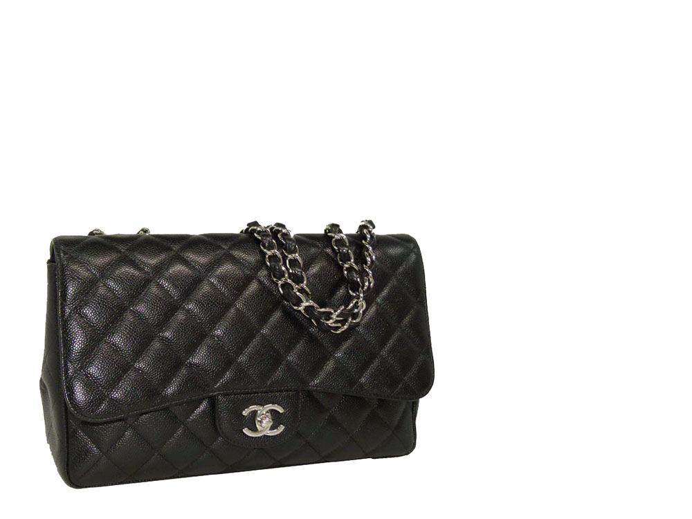 Chanel 13657978 Classic Single Flap Black Caviar Jumbo with Silver Hardware andbag-0 Chanel 13657978 Classic Single Flap Black Caviar Jumbo with Silver Hardware andbag-0