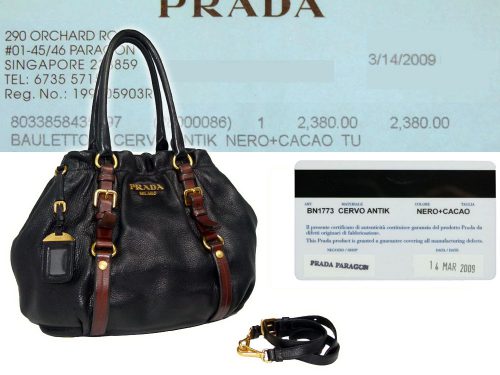 Prada BN1773 Black/Cacao Cervo Antik Document Tote with Strap-0