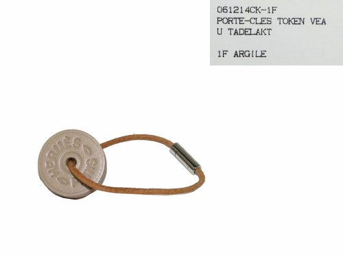 Hermes Leather & Tadelakt Token Key Chain/ Bag Charm in Argile , Grey Color-0