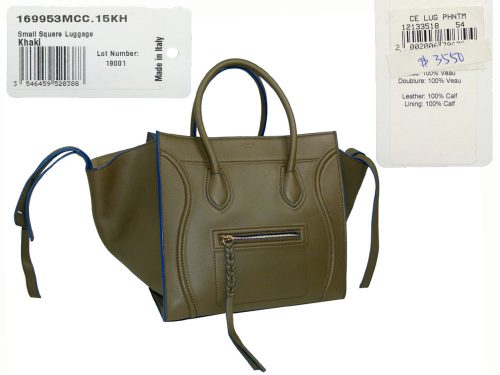 Celine Khaki Luggage Phantom with Blue Trimming-0