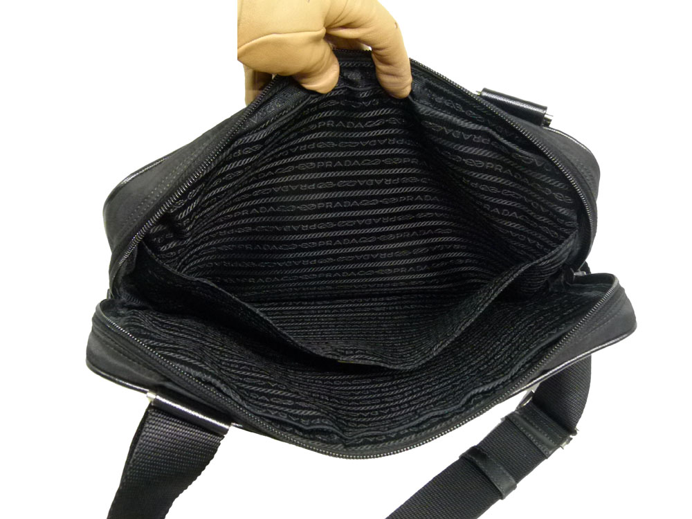 PRADAショルダーバッグVA0728 Tessuto + Saffi Nero Prada VA0728 Black Tessuto + Saffiano Computer Bag - The Attic Place