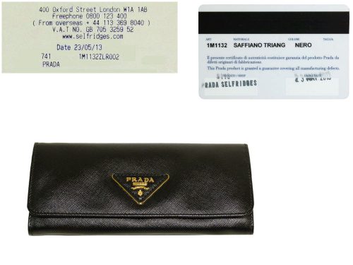Prada 1M1132 Black Saffiano Triangle Logo Long Wallet-0