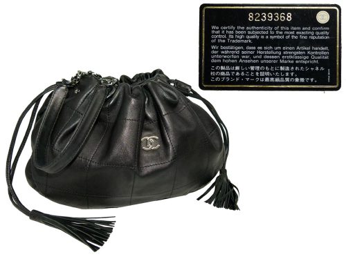Chanel 8239368 Black Drawstring Chain Hobo Silver Hardware-0