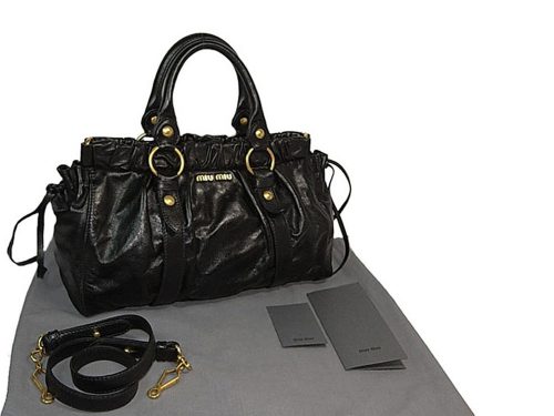 Miu Miu Black Vitello Lux Tote Bag with Shoulder Strap-0
