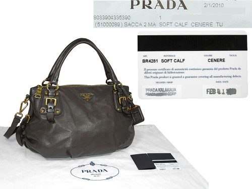 Prada BR4281 Black Soft Calf Cenere Hobo Tote with Strap-0