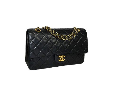 Chanel 5164376 Black Lambskin Vintage Small 9" Classic Flap with Gold Hardware-0