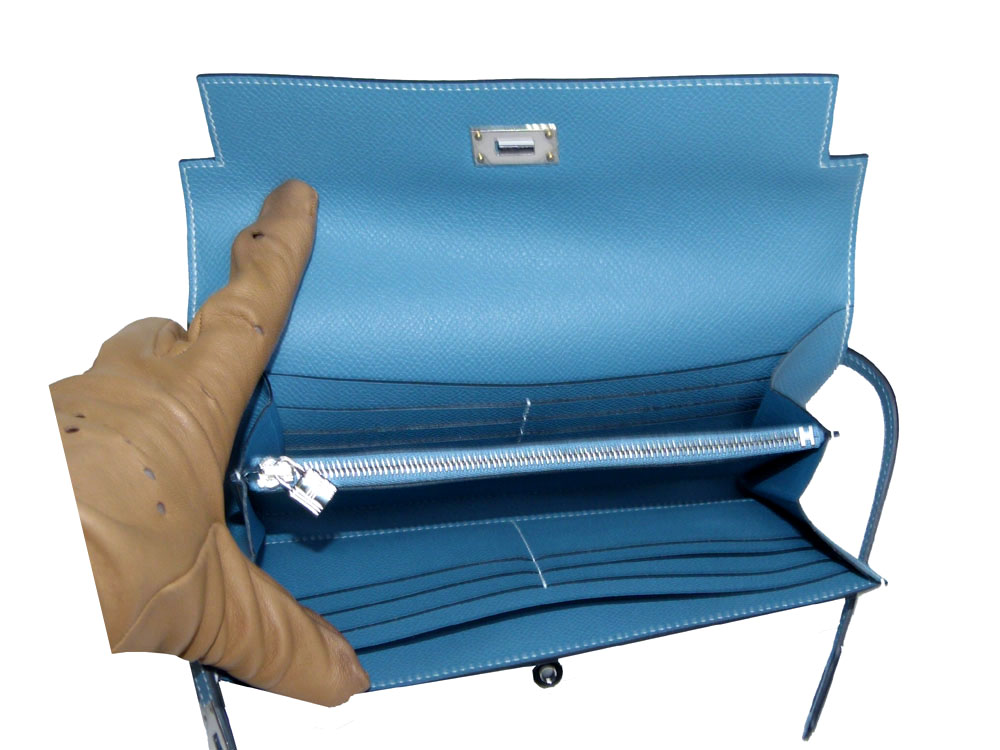 Hermes P Stamp Blue Jean Epsom Leather Silver Hardware Kelly Wallet-26686 Hermes P Stamp Blue Jean Epsom Leather Silver Hardware Kelly Wallet-26686