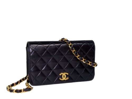 Chanel 3418473 Black Lambskin 7.5" Vintage Flap Classic Clutch / Sling in Gold Hardware-0
