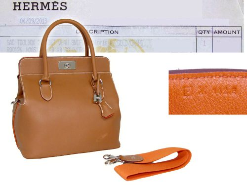 Hermes Toolbox "P" Stamp Eclat 26 Swift Leather Gold/ Orange with Palladium Hardware and Shoulder Strap-0