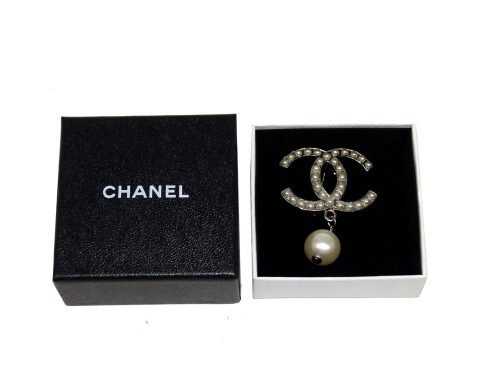 Chanel 13C Double C w Pearl Brooch -0