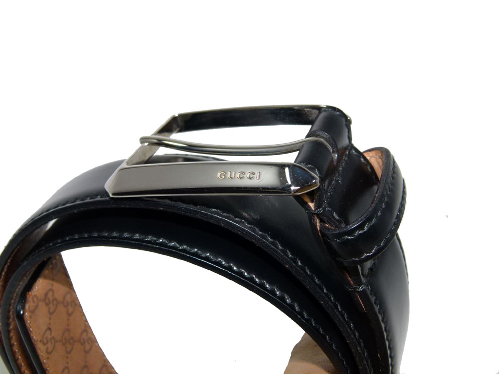 Gucci Black Glazed Calf Belt 85cm w Silver HW-27306 Gucci Black Glazed Calf Belt 85cm w Silver HW-27306