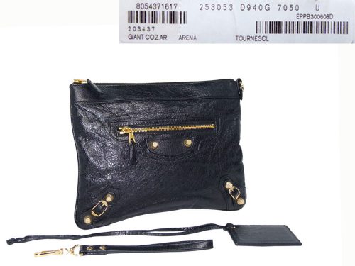 Balenciaga 299213 Black Giant 12 Wrist Pouch / Clutch/ Ipad Holder Gold Hardware-0