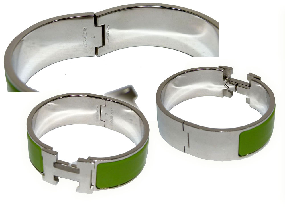 Hermes Clic-Clac H PM 1" Wide Bracelet Green Enamel PHW O Stamp-27313 Hermes Clic-Clac H PM 1" Wide Bracelet Green Enamel PHW O Stamp-27313